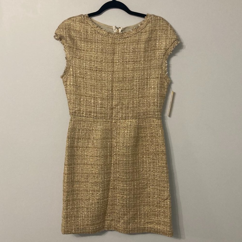 Alice + Olivia Dress Size 12 Gold Sheer Back Exposed Zipper NEW Holiday Party